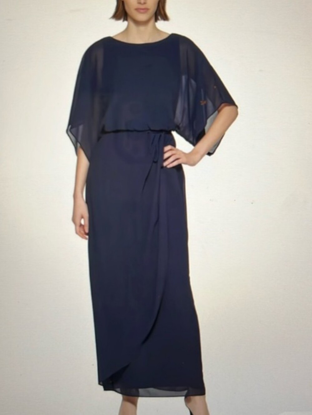 Jessica Howard Navy blue 3/4 Sleeve Semi Formal Event Maxi Dress Coastal Summer